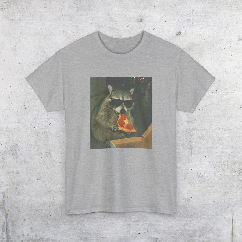 Raccoon Eating Pizza T-Shirt | Vintage Funny Animal Meme Tee Sport Grey