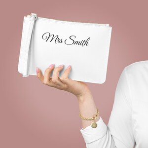 Personalized Saffiano Clutch Bag: Custom Name, Gold Zipper