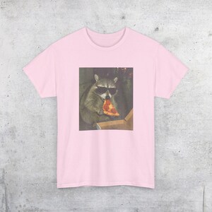 Raccoon Eating Pizza T-Shirt | Vintage Funny Animal Meme Tee Light Pink