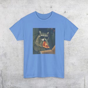 Raccoon Eating Pizza T-Shirt | Vintage Funny Animal Meme Tee Carolina Blue