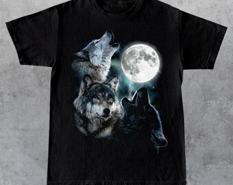 Retro Howling Wolves Moon Shirt | 90s Vintage Wolf T-Shirt