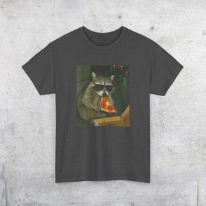 Raccoon Eating Pizza T-Shirt | Vintage Funny Animal Meme Tee Dark Heather