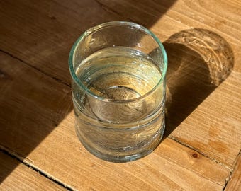 Handblown Moroccan Glass | Short Recycled Glass Tumblers, Clear Blue Drinking Glasses - Single Glass