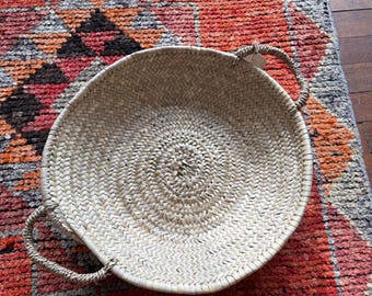 Handwoven Palm Basket Tray with Handles