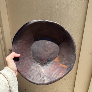 Vintage Primitive Wood Village Bowl - 11" Diameter