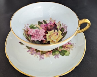 Stanley cup and saucer w/cabbage roses