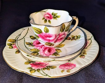 Shelley Rambler Rose Fine Bone China Set: Cup, Saucer & Plates