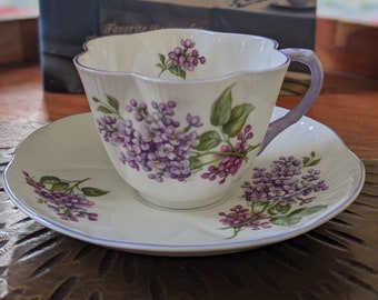 Shelley Fine Bone China "Lilac Time" Cup and Saucer Perfect for Mothers Day, Her, Gift, Anniversary