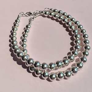 Handmade Silver Beaded Bracelet - 7.5 Inches - Lobster Clasp