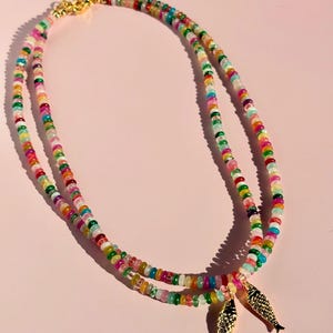 Colorful Beaded Necklace - Gold-Plated Fish Charm - Handmade
