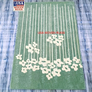 Hand-Tufted Wool Area Rug: Sage Green Floral, Modern Botanical Design