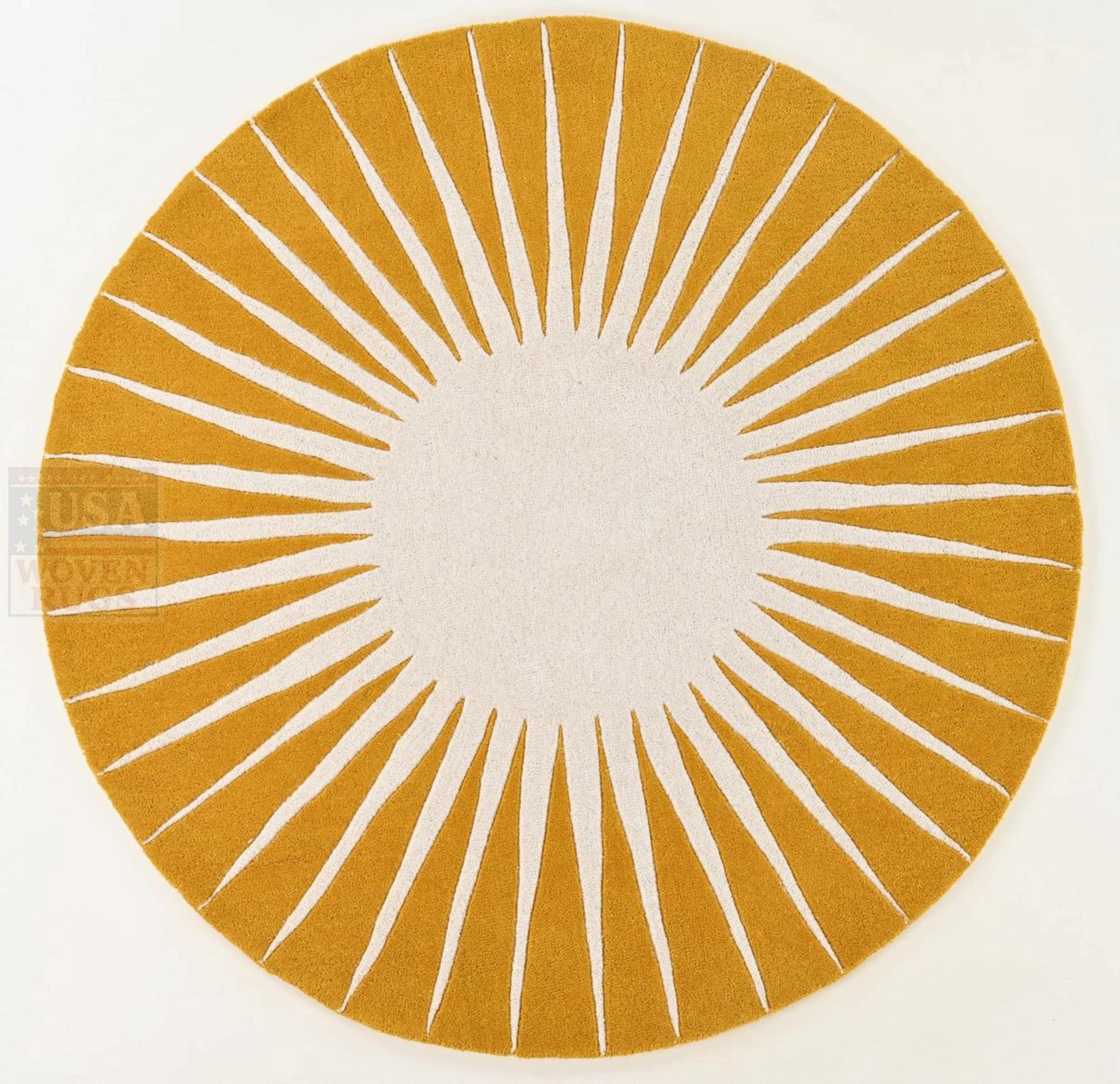 Yellow Circe Rug Round Sunburst Rug, Hand Tufted Wool Area Rug, Mustard Yellow Circular ...