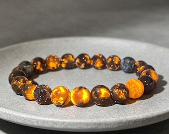 Pulsera de yooperlita natural, pulsera elástica de gema de llama reactiva a los rayos UV, cuenta de cristal curativa