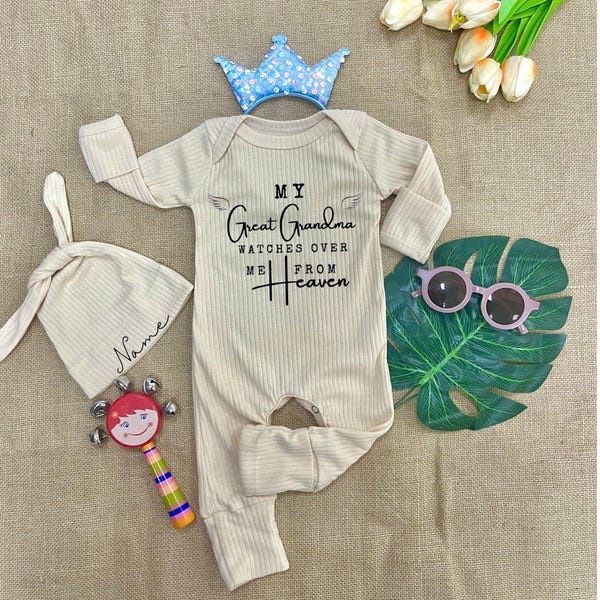 My Custom Name Watches Over Me From Heaven Baby Bodysuit, Set Baby Clothes prefect baby shower gift, Pregnancy Announcement, Newborn outfit