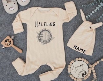 Halfling Baby Bodysuit And Hat, Funny Baby Bodysuit, Cute Natural Newborn Baby, Baby Shower Gift, Retro Boho , Announcement Bodysuit