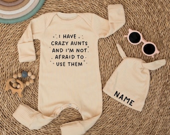 I Have Crazy Aunts and I'm Not Afraid to Use Them Bodysuit And Hat Set, Cute Auntie Bodysuit, Funny Aunt Baby Shower Gift