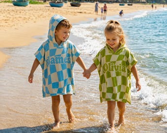 Personalized Kid Hooded Towel, Custom Kid Summer Vacation Towel, Daughter & Son Beach Towel, Toddler Pool Towel, Travel Gift For Grandkid