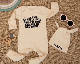 I Have Crazy Aunts and I'm Not Afraid to Use Them Bodysuit And Hat Set, Cute Auntie Bodysuit, Funny Aunt Baby Shower Gift