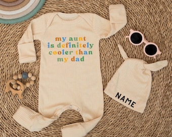 My Aunt Is Definitely Cooler Than My Dad,Funny Bodysuit And Hat Set,Baby Shower Gift,Newborn Bodysuit, Gift from Aunt, Niece and Nephew Gift