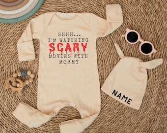 Shhh... I'm Watching Scary Movies With MOMMY  Newborn Bodysuit, Movies Baby Bodysuit, Cute Baby Clothes Baby Shower Gift,Coming Home Clothes