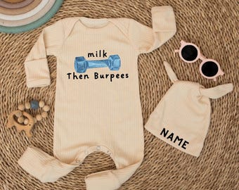 Milk Then Burpees  Newborn Bodysuit, Funny Baby Bodysuit, Baby Shower Gift, Newborn Baby Bodysuit, Baby Outfit, Gym & Crossfit Baby Bodysuit