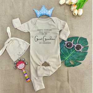 Hand picked for earth by my great grandpa Grandma in heaven Baby Bodysuit, Set Baby Clothes prefect baby shower gift, Pregnancy Announcemen