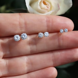 Moissanite Diamond Simulant Studs in Sterling Silver or Gold-Filled, April Birthstone Earrings