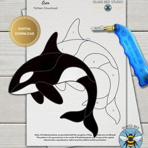 Orca Stained Glass Pattern – Killer Whale Suncatcher PDF, PNG & SVG Download