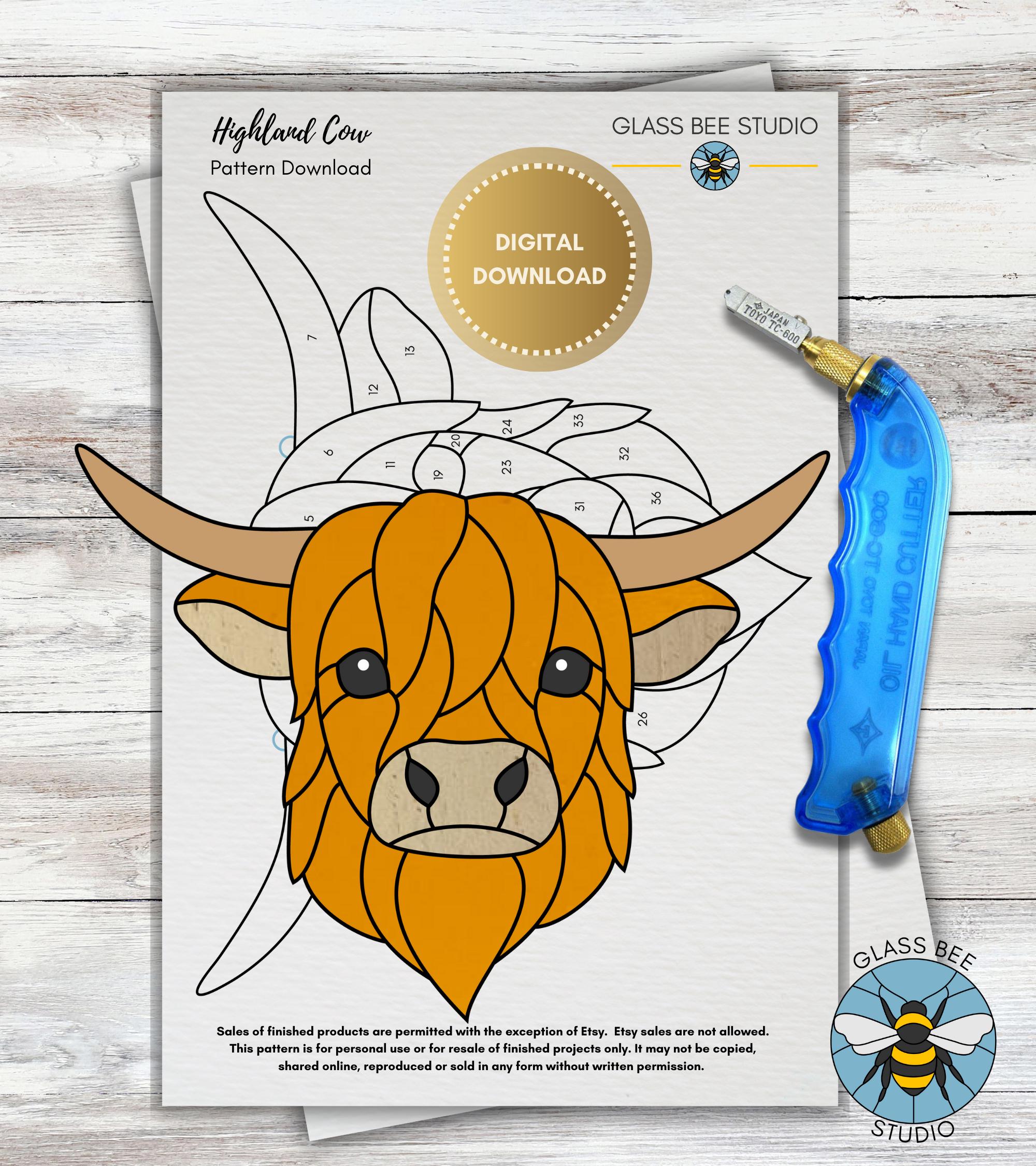 Highland Cow Stained Glass Pattern – Scottish Coo Suncatcher PNG & SVG ...
