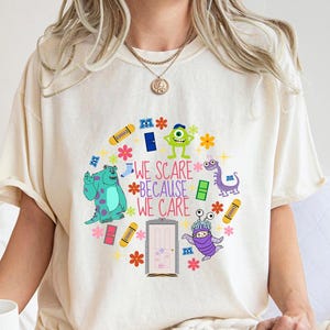 We Scare Because We Care Shirt, Retro Monster Inc TShirt, Disney Monster Inc Shirt, Disneyworld Matching Tee, Disney Monsters Gifts
