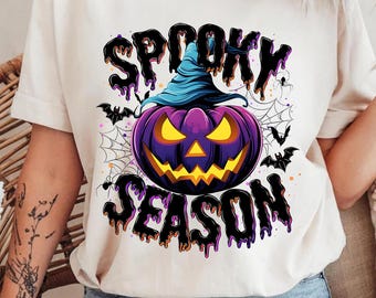 不気味な季節のハロウィンTシャツ、魔女パンプキングラフィックTシャツ