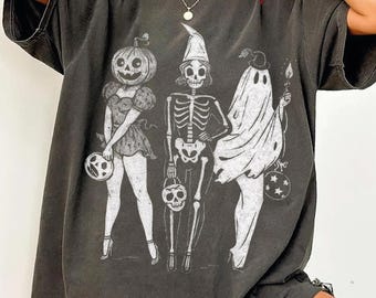 コンフォートカラーズ スプーキーガールスクワッドシャツ：レトロハロウィンTシャツ