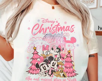 ミッキーマウス クリスマス Tシャツ、ディズニーフレンズ ピンク ホリデー Tシャツ