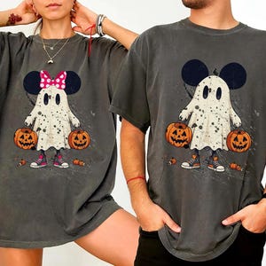Comfort Colors® Retro Mickey Minnie Halloween Couple Shirts, Mickey Ghost Shirt, Minnie Ghost Shirt, Spooky Season Shirt, Disney Halloween