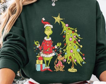 グリンチのクリスマスツリー スウェットシャツ、グリンチマス シャツ