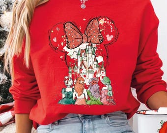 Camiseta navideña de princesas Disney con colores cómodos, camiseta navideña con castillo mágico