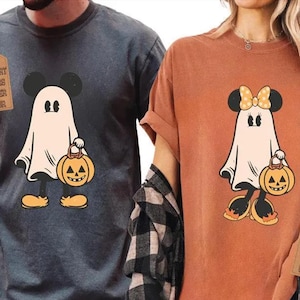 Comfort Colors® Retro Mickey Minnie Halloween Couple Shirts, Mickey Ghost Shirt, Minnie Ghost Shirt, Spooky Season Shirt, Disney Halloween