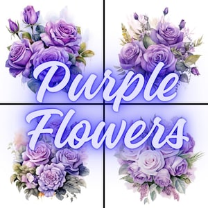 Purple Watercolor Flower Clipart Bundle: Floral Bouquets (Digital Download)