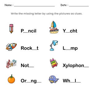Hoja de trabajo de letras faltantes para niños / Actividad educativa divertida del alfabeto / PDF imprimible para preescolar y jardín de infantes