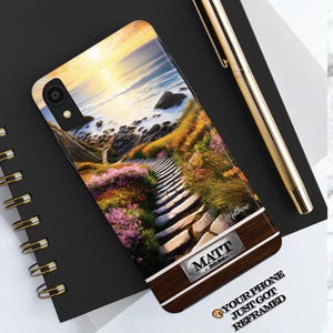 Personalized Beach Sunset Phone Case iPhone 16 Pro Scenic Oil Painting Name Case Vacation Gift Souvenir Travel Lover Gift for Her Birthday