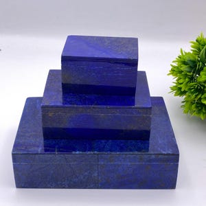 Set of 3 Lapis Lazuli Boxes – Handcrafted Gemstone Storage Boxes, Polished Afghan Crystal Decor