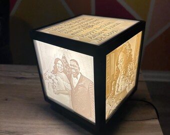 Custom 5 Photo Lithophane Lamp | Rotating 3D Printed Night Light | Personalized Gift