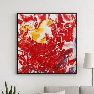 Fire Abstract Art Print, Vibrant Red Art Wall Decor, Original Artwork, Digital Download
