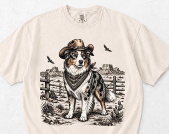 Camiseta Comfort Colors para pastor australiano, camiseta vaquera para perro australiano, camiseta de rancho occidental, camiseta de regalo para amantes del pastor australiano, camiseta para perro de campo.