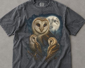 Camiseta Comfort Colors Bird Nerd, camiseta Barn Owl Moon, camiseta para amantes de los búhos, camiseta de regalo para observadores de aves nocturnas, camiseta de moda para observadores de aves
