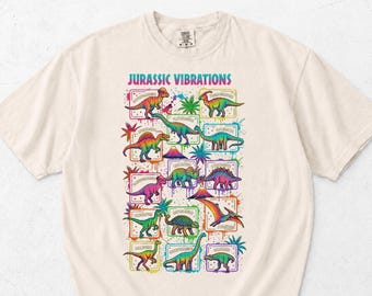 Camiseta de paleontología Comfort Colors, camiseta de dinosaurios Jurassic Vibrations, camiseta de especies de dinosaurios, camiseta de regalo para paleontólogos, camiseta para profesores de ciencias