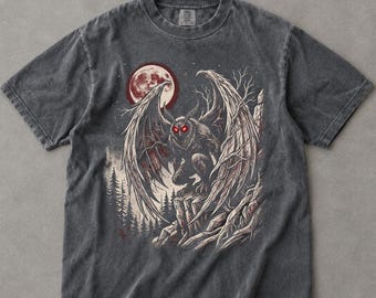 Camiseta Comfort Colors Mothman, camiseta Dark Forest Cryptid, camiseta Red Moon Creature, camiseta gótica paranormal de regalo, camiseta para amantes de Mothman