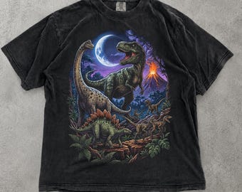 Camiseta de paleontología Comfort Colors, camiseta nocturna de dinosaurios prehistóricos, camiseta de volcán T-Rex, camiseta de regalo para amantes de los dinosaurios, camiseta de ciencia jurásica