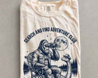 Camiseta Comfort Colors Big Foot, camiseta de aventura de búsqueda y descubrimiento, camiseta Sasquatch Loch Ness, camiseta de regalo para exploradores de críptidos, camiseta para club de actividades al aire libre