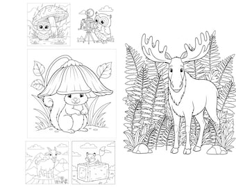Woodland Animals Coloring Pages, 12 Forest Animal Printable Sheets, Nature Coloring Book for Kids & Adults, PDF Download
